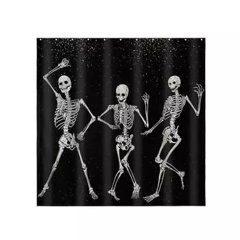 Занавеска для душа HD Водонепроницаемая без удара Занавеска для ванной комнаты Хэллоуин с принтом One Size чёрный