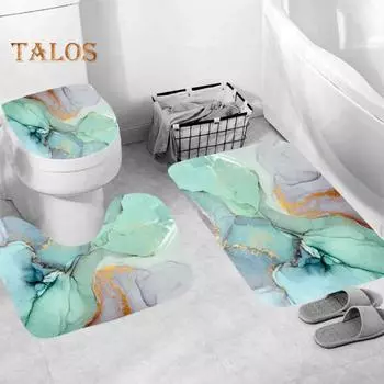 Занавеска для душа из 4 предметов, набор для ванной комнаты с противоскользящим ковриком, современный дизайн с 3D принтом, водонепроницаемый мягкий фланелевый коврик для ванной 4pcs