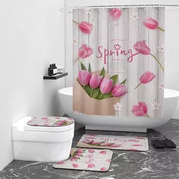 Занавеска для душа Растение Цветок HD Цифровая печать Занавеска для душа Занавеска для ванной Водонепроницаемая тканевая занавеска для душа W90cm*L180cm