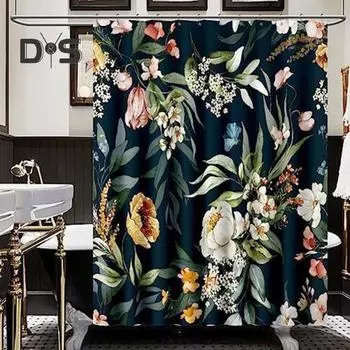 Занавеска для душа с 12 крючками, ботанический принт, ретро-пасторальный стиль, естественная красота, украшение для ванной комнаты, водонепроницаемая ткань, простая в уходе, занавеска для ванной 180x200cm B