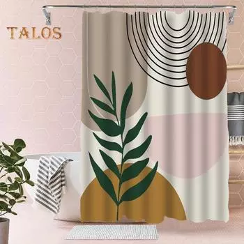 Занавеска для душа с 12 крючками, водонепроницаемая, с растительным и геометрическим принтом, в стиле бохо, естественная красота, декоративная ткань для ванной, легкая в уходе, для ванной B