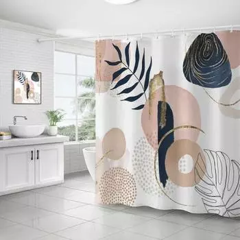Занавеска для душа с 12 крючками, водонепроницаемая, с растительным и геометрическим принтом, в стиле бохо, естественная красота, украшение для ванной комнаты, тканевая занавеска для ванной C