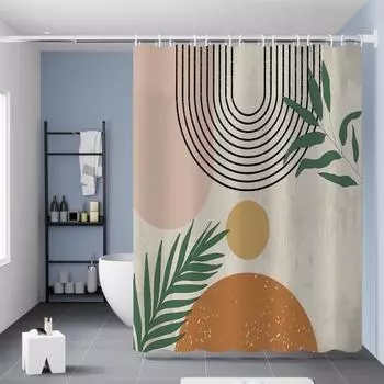 Занавеска для душа с 12 крючками, водонепроницаемая, с растительным и геометрическим принтом, в стиле бохо, естественная красота, украшение для ванной комнаты, тканевая занавеска для ванной A