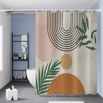 Занавеска для душа с 12 крючками, водонепроницаемая, с растительным и геометрическим принтом, в стиле бохо, естественная красота, декоративная ткань для ванной, легкая в уходе, для ванной C