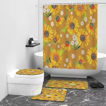 Занавеска для душа с цифровой печатью подсолнечника, санитарный брезент для душа, ванны W90cm*L180cm