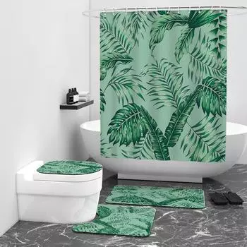 Занавеска для душа с цифровым принтом в виде пальмовых листьев, занавеска для ванной комнаты, брезентовая занавеска для душа W90cm*L180cm