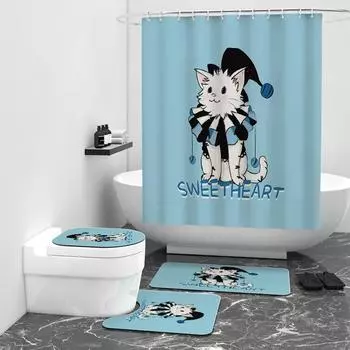 Занавеска для душа с цифровым принтом, водонепроницаемая занавеска для душа из эпонжа с мультяшными животными, блокирующая занавеска для ванной комнаты W90cm*L180cm