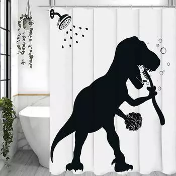 Занавеска для душа с динозаврами, Веселый динозавр, Черно-белый мультяшный силуэт животного, Декоративная занавеска для душа для ванной, Водонепроницаемое шоу 90*180cm