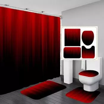 Занавеска для душа с комплектом напольных ковриков Износостойкая, быстросохнущая, моющаяся, не выцветающая, простая установка, крышка для унитаза красный