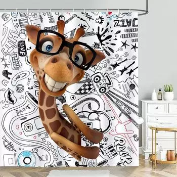 Занавеска для душа с мультяшным принтом, милые и интересные узоры с животными, высококачественная водонепроницаемая занавеска для ванной комнаты W90xH180(CM)