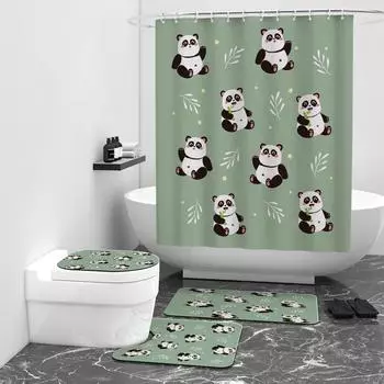 Занавеска для душа серии Panda с цифровым принтом, занавеска для ванной комнаты, водонепроницаемая тканевая занавеска для душа W90cm*L180cm