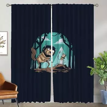 Занавеска для окна для комнаты 2 панели время приключений современные шторы для гостиной 2 шт Хэллоуин украшение перегородка кухня дом W50xH70cmx2pcs-CL