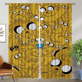 Занавеска для окна для комнаты 2 панели время приключений современные шторы для гостиной 2 шт Хэллоуин украшение перегородка кухня дом W50xH70cmx2pcs-CL