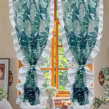 Занавеска для окна из полиэстера, хлопка и льна с принтом, кухонная занавеска с рюшами, занавеска для эркера, короткая занавеска, готовая занавеска для эркера, художественный декор 130x100cm 1pcs