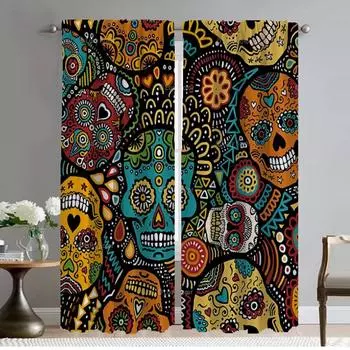Занавеска для окна в африканском стиле для комнаты, 2 панели, занавески для интерьера дома, для камеры, украшения на Хэллоуин, перегородки, шторы для гостиной W50xH70cmx2pcs-CL