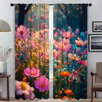 Занавеска для окна Wildflower для комнаты, 2 панели, противомоскитные шторы, разделительные шторы для домашнего интерьера, украшения на Хэллоуин W50xH70cmx2pcs-CL