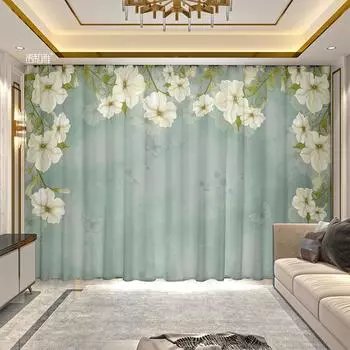 Занавеска для спальни Цветочная роза Занавеска в пасторальном стиле Новая гостиная от пола до потолка Прозрачные шторы для окон 2 шт. (W50cmxH130cm)x2&Rod Pocket