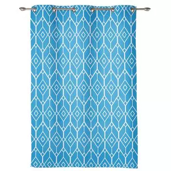 Занавеска для спальни и кухни с геометрической текстурой и графикой, небесно-голубые оконные шторы, шторы для гостиной, декоративные элементы 135W x 60H(cm) x1