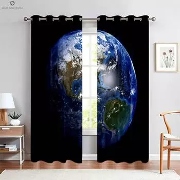 Занавеска Dreamy Starry Sky 3D Printed, спальня, гостиная, кабинет, декоративная, легко мыть и ухаживать, на заказ, 2 шт. W50xH130(CM)x2PCS&Rod pocket