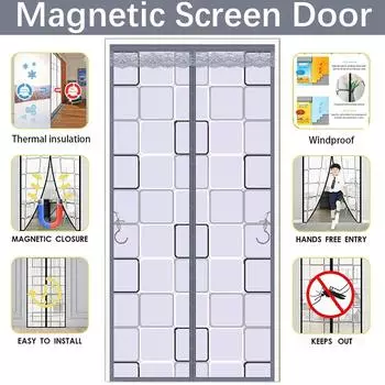 Занавеска на дверь для кондиционирования воздуха, противохолодная, теплоизоляция, магнитная защита от комаров, для комнаты, для кухни, зала, самопоглощающая дверная занавеска W33.46inch X H78.74inch серый