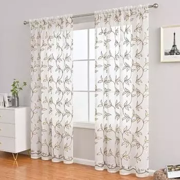 Занавеска на окно, привлекательная романтическая долговечная прозрачная занавеска с вышивкой, полузанавеска для гостиной S зелёный