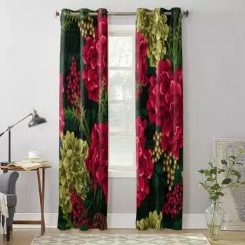 Занавеска на окно с еловыми ветками и красными ягодами для детской комнаты, домашние жалюзи, шторы для гостиной, спальни, оконные шторы 135W x 60H(cm) x1