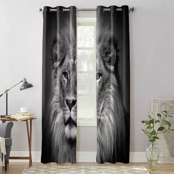 Занавеска на окно с изображением льва для детской комнаты, домашние жалюзи, шторы для гостиной, спальни, оконные шторы 135W x 60H(cm) x1