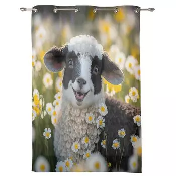 Занавеска на окно с изображением овечьих ромашек, фермы, гостиной, роскошная занавеска с балдахином для спальни, дома, кухни, Декор, занавеска 135W x 60H(cm) x1