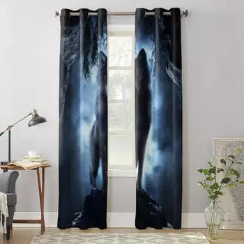 Занавеска на окно с изображением волка и ночного вида для гостиной, спальни, декоративные шторы, роскошные кухонные шторы с балдахином 135W x 60H(cm) x1