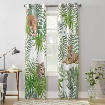 Занавеска на окно с изображением животных льва и тигра для детской комнаты, домашние жалюзи, шторы для гостиной, спальни, оконные шторы 135W x 60H(cm) x1