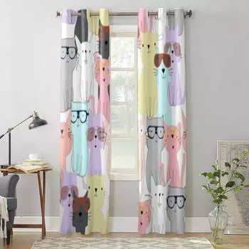 Занавеска на окно с милым котом и рисунком для детской комнаты, домашние жалюзи, шторы для гостиной, спальни, оконные шторы 135W x 60H(cm) x1