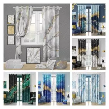 Занавеска на окно с мраморным принтом и крючком с люверсом, европейская простота, стильные шторы для спальни, 2 шт., домашний декор, быстрая доставка W50H60(CM)x2&Hook