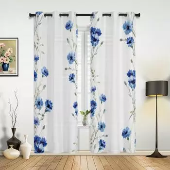 Занавеска на окно с синим цветком ромашки для гостиной, спальни, роскошные предметы домашнего декора для кухни, шторы 135W x 60H(cm)