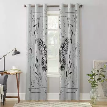 Занавеска на окно с солнечными цветами и бабочками для гостиной, роскошная занавеска с балдахином для спальни, дома, кухни, декор, занавеска 135W x 60H(cm) x1