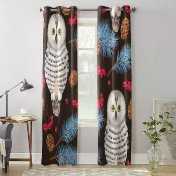 Занавеска на окно с совой и еловыми ветками для детской комнаты, домашние жалюзи, шторы для гостиной, спальни, оконные шторы 135W x 60H(cm) x1