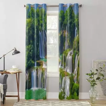 Занавеска на окно с водопадом и пейзажем для гостиной, спальни, декоративные шторы, роскошные кухонные шторы с балдахином 135W x 60H(cm) x1