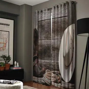 Занавеска на окно в западном ковбойском стиле, занавеска для спальни, кухни, занавеска, панельные шторы для гостиной 135W x 60H(cm)