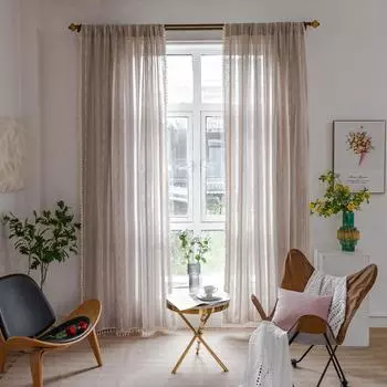 Занавеска с готовой полой хлопковой льняной кисточкой для гостиной, спальни, кабинета, с кисточкой, серая декоративная занавеска для эркера W60*H90cm белый