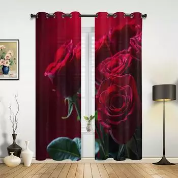 Занавеска с красной розой для гостиной, спальни, домашнего декора, кухонные жалюзи, шторы 135W x 60H(cm)