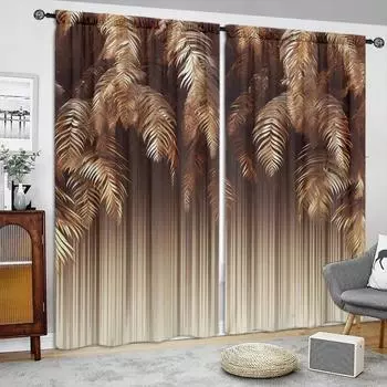 Занавеска с принтом пальмовых листьев для домашнего декора - Карниз для окон с карнизом для спальни, кухни, гостиной 52.5cmX116cm X 2pcs