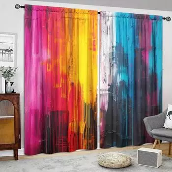 Занавеска с принтом в виде граффити для домашнего декора - оконная отделка с карнизом для спальни, кухни, гостиной 52.5cmX116cm X 2pcs