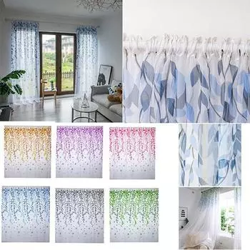 Занавеска с принтом в виде листьев, прозрачный тюль, прозрачная пряжа, занавеска для окон, занавеска для гостиной, спальни, подзор, 1 панель W:100 X H:200CM
