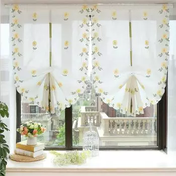 Занавеска с воздушным шаром, вышивка ромашки, деревенская кухонная занавеска из органзы, оконная занавеска в пасторальном стиле W65cmxH115cm Chiffon розовый