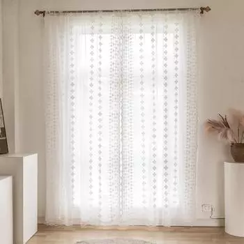 Занавеска с вышивкой из кружевной пряжи для комнаты, балкона, эркера, короткая занавеска в скандинавском стиле для маленького окна, белая полузанавеска W132*H35cm белый