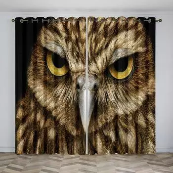 Занавеска с животным принтом и совой для гостиной, 3D полиэстеровые шторы с принтом, голова птицы, оконные шторы, 2 шт. 100W160H(CM)40x63in&Hook