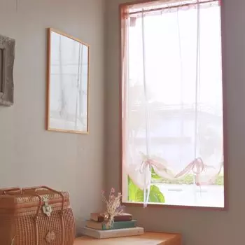 Занавеска в стиле института с лентой для маленького окна Ширина 70 см x Длина 120 см 1 шт. Занавеска для кафе Занавеска с повязкой на глаза Перегородка Дышащая Моющаяся розовый