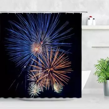 Занавески для душа с принтом «Красочный фейерверк» из водонепроницаемой полиэфирной ткани, аксессуары для ванной комнаты, декор для экрана для ванны с крючками W90xH180cm