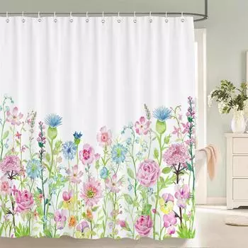 Занавески для душа с узором бабочки и цветами, занавески для ванной комнаты, водонепроницаемая полиэстеровая занавеска для ванны с 12 крючками, занавеска для душа W90xH180cm