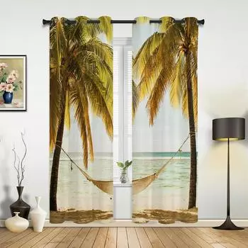 Занавески для пляжа и пальмы, занавески для гостиной, кухни, спальни для мальчиков и девочек, длинные занавески для окон, декор для дома Cortinas 135W x 60H(cm) x1