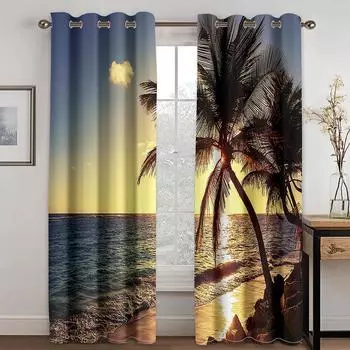 Занавески для пляжа, морской пейзаж, пляжный отдых, шторы, для дома, спальни, гостиной, комплект из двух штук 50W60H(CM)X2PCS&Grommet Top